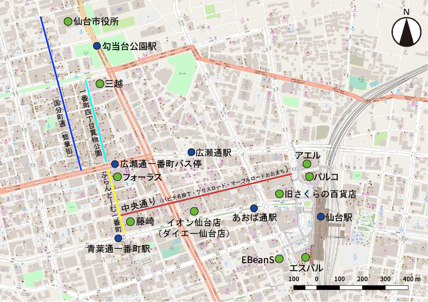 仙台市中心部の地図